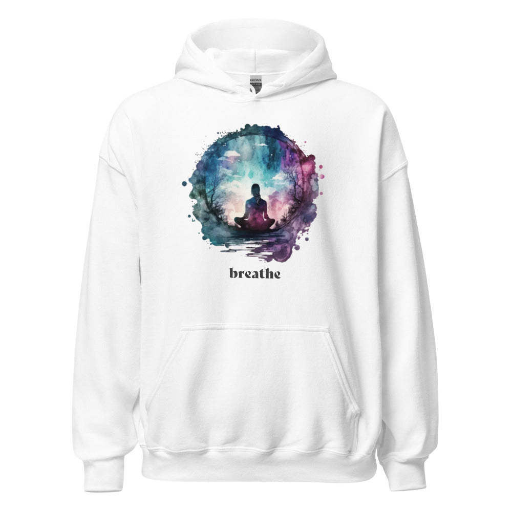 Breathe Yoga Meditation Hoodie - Watercolor Sphere - White Color